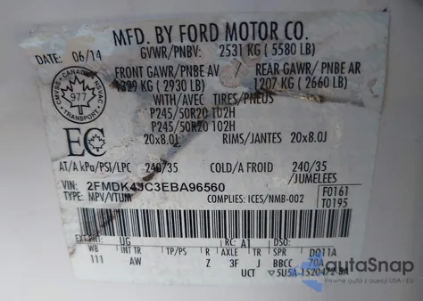2014 Ford Edge Sel from USA, damaged, VIN 2FMDK4JC3EBA96560